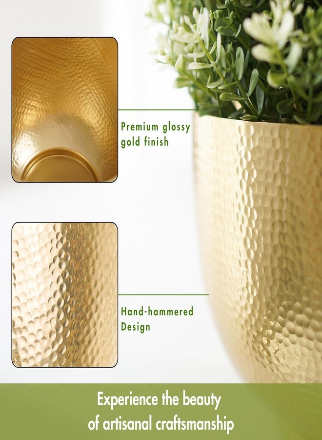 BEHOMA Premium Hammered Aluminium Golden Bowl Flower Vase | Luxury Metal Flower Pots for Home Décor, Living Room, Bedroom, Office | Gift for Christmas, Anniversary & Wedding (Flowers Not Included) - Image 3